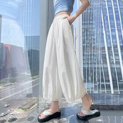 镂空花边灯笼裤女夏季新款高腰显瘦九分裤小个子宽松休闲阔腿sy