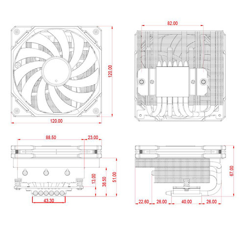 酷凛ID-COOLING IS-67-XT BLACK WHITE 67mm下压式电脑CPU散热器 - 图2