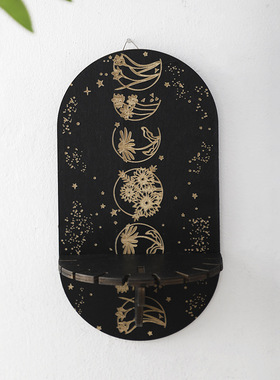 2025新款亚马逊进口木质雕刻创意家居壁挂水晶装饰工艺品展示架