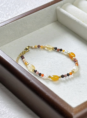 2025新款复古淡水珍珠多巴胺水晶钛钢玛瑙手链新中式工艺手工串珠