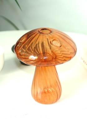 厂供创意清新玻璃花瓶摆件水培透明小花瓶家居彩色蘑菇玻璃花瓶