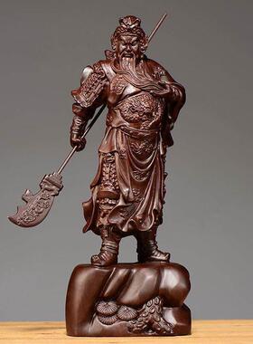 。黑檀木雕关公佛像摆件实木雕刻大号武财神像家居客厅装饰开业送