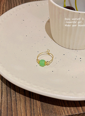 小红书爆款新中式仿玉髓戒指女ins潮冷淡风开口可调节食指戒指环