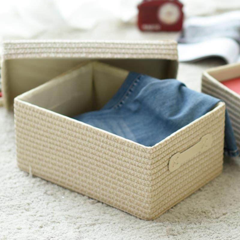 仿藤编收纳箱带盖整理箱衣服储物箱家用桌面抽屉布艺内衣收纳盒子,淘宝优惠券,粉丝福利购,淘宝优惠卷