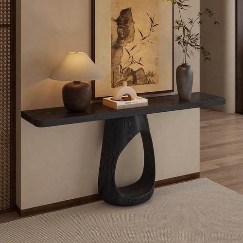 侘寂风实木玄关桌碳化黑色入户靠墙玄关台家用创意装饰靠墙条案 - 图2