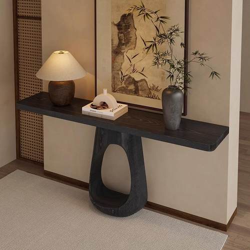 侘寂风实木玄关桌碳化黑色入户靠墙玄关台家用创意装饰靠墙条案 - 图3