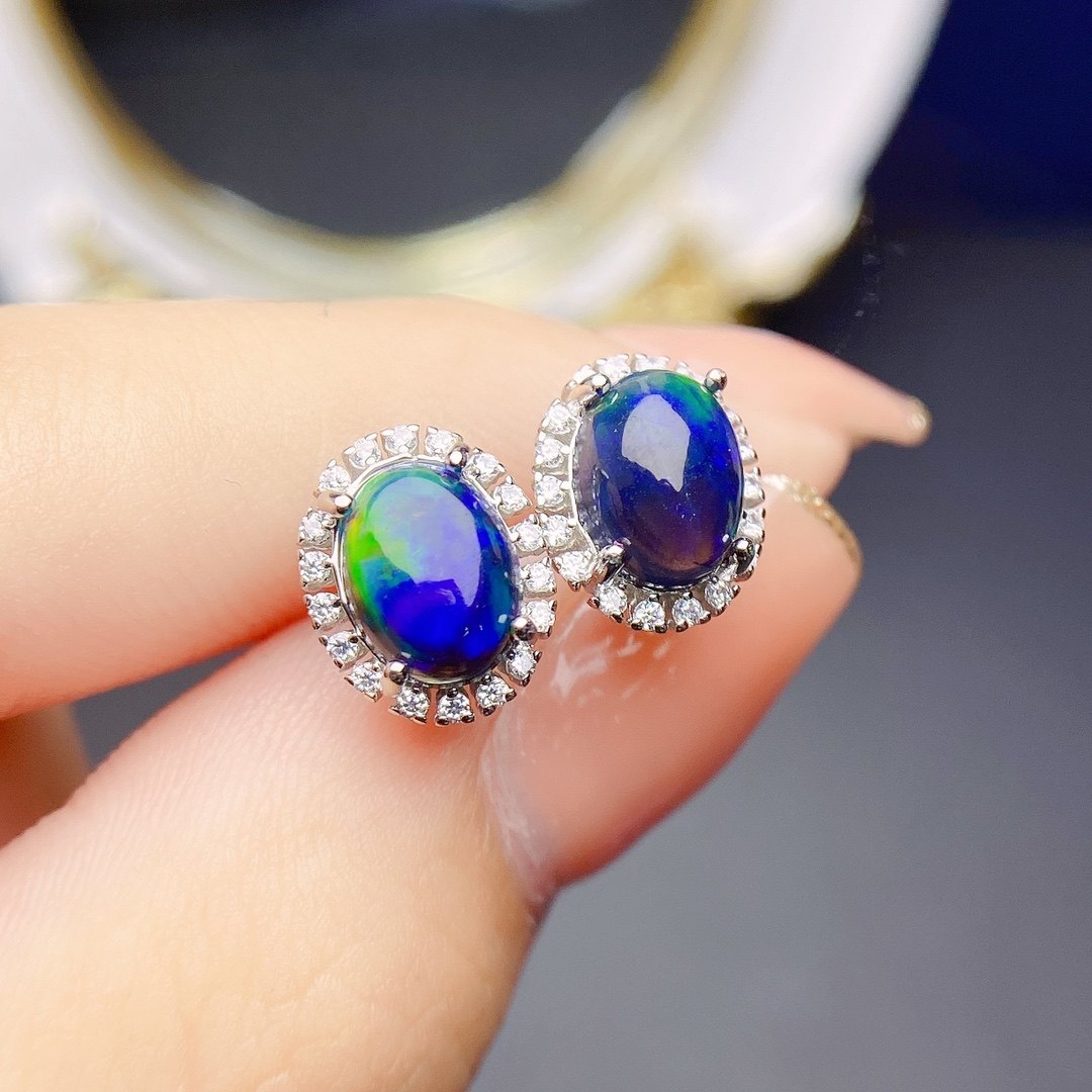 【地大珠宝】设计师款天然澳宝欧泊耳钉女椭圆形轻奢复古气质耳环,淘宝优惠券,粉丝福利购,淘宝优惠卷