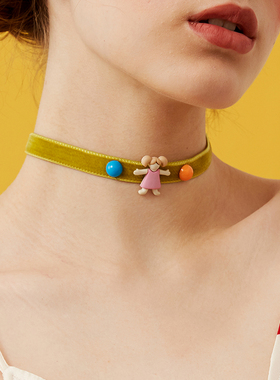 西迟羊角辫小女孩颈链锁骨链秋日糖果色项链可爱卡通撞色小众项圈