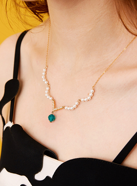 西迟V型珍珠项链女简约气质chocker锁骨链女链子项链ins小众饰品