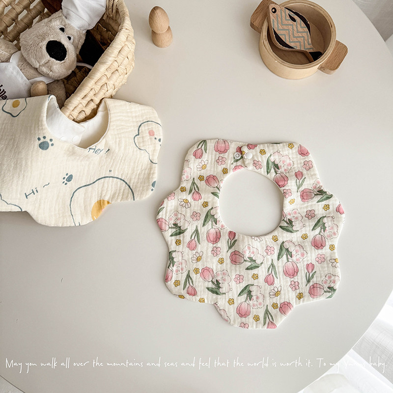 婴儿纱布口水巾ins韩系2025新款花瓣纯棉纱婴幼儿围嘴围兜小月龄,淘宝优惠券,粉丝福利购,淘宝优惠卷