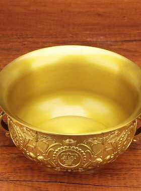 如意聚宝盆摆件黄铜加厚实心双耳如意家居店铺客厅乔迁礼品