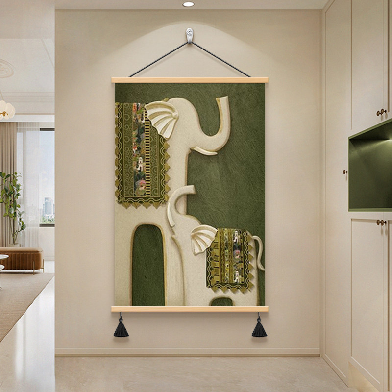 中古风大象客厅装饰画复古高级感玄关挂画寓意好沙发背景墙壁画,淘宝优惠券,粉丝福利购,淘宝优惠卷