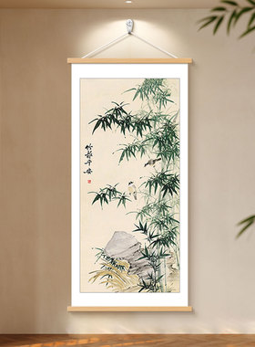 竹报平安挂画新中式玄关装饰画