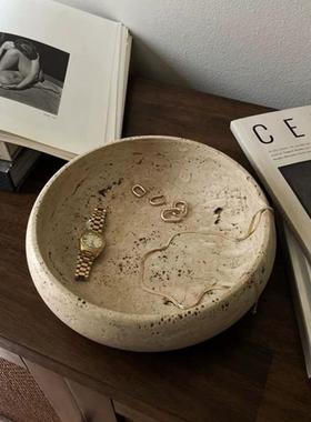 黄洞石托盘入户玄关高级感大理石首饰收纳盘电视柜置物盘装饰摆件