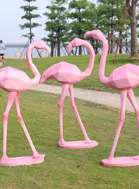 抽象块面火烈鸟摆件户外玻璃钢切面鸟雕塑园林景观花园小区装饰品