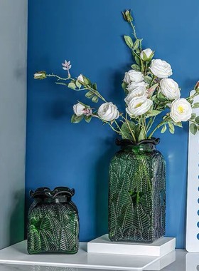 复古玻璃花瓶欧式家居装饰品摆件玻璃花器酒吧KTV样板间软装花瓶