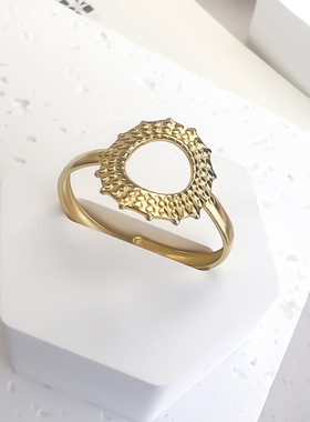 太阳花戒指欧美时尚个性冷淡风开口调节不褪色钛钢戒指不锈钢