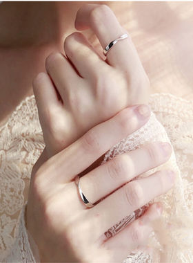 2025新款日韩风莫比乌斯银戒情侣对戒简约开口刻字定制浪漫礼物