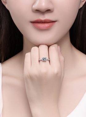 微镶牛头S925银戒指女镀铂金pt950钻戒子镶嵌莫桑石空托一件代发