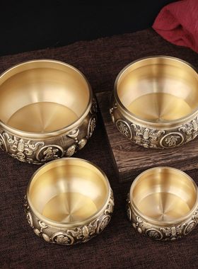 铜雕工艺品家居摆件黄铜摆件双鱼聚宝盆八福聚宝盆