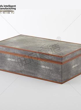 旺府智造现代简约北欧新中式样板房间酒店装饰摆件实木魔鬼鱼皮盒