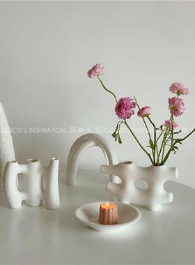 风物 异形抽象花瓶摆件 素胚陶瓷民宿服装店样板间装饰白色艺术