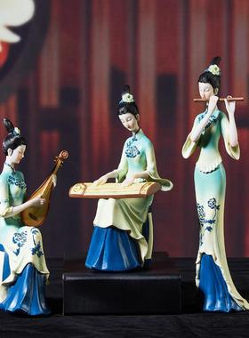 新中式只此青绿摆件古风仕女客厅书房酒柜博古架中国风艺术装饰品