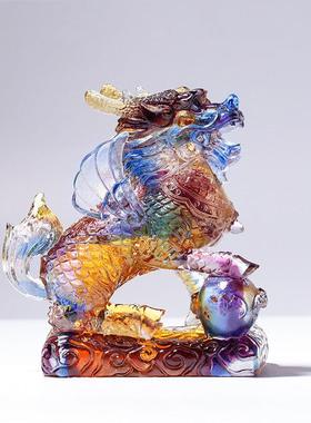 琉璃麒麟摆件一对办公室家居招财装饰品摆设高档开业商务领导送礼