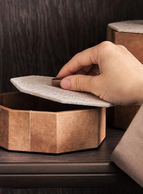 网红民宿软装设计搭配中古创意圆形青苔布艺装饰纹收纳储物盒摆件