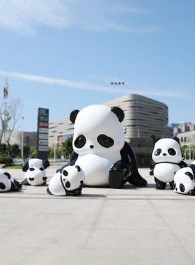 玻璃钢卡通熊猫雕塑大型商场幼儿园壁挂熊猫摆件火锅餐饮门头装饰