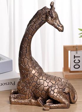 石头长颈鹿造型家居装饰摆件客厅橱柜伏地动物树脂工艺品摆件