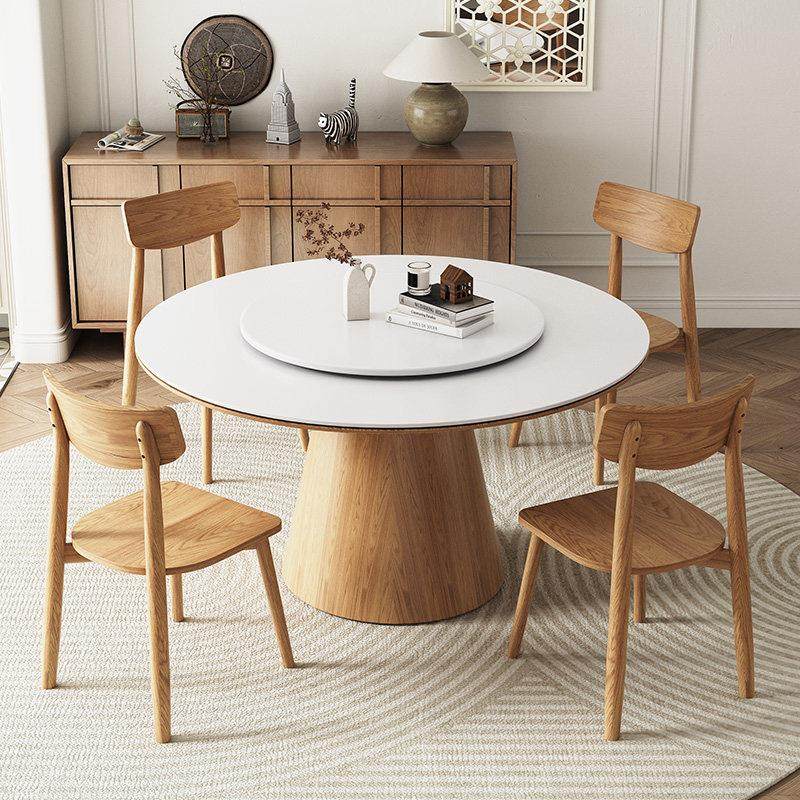 圆形实木岩板餐桌椅组合家用小户型带转盘饭桌现代简约电磁炉圆桌,淘宝优惠券,粉丝福利购,淘宝优惠卷
