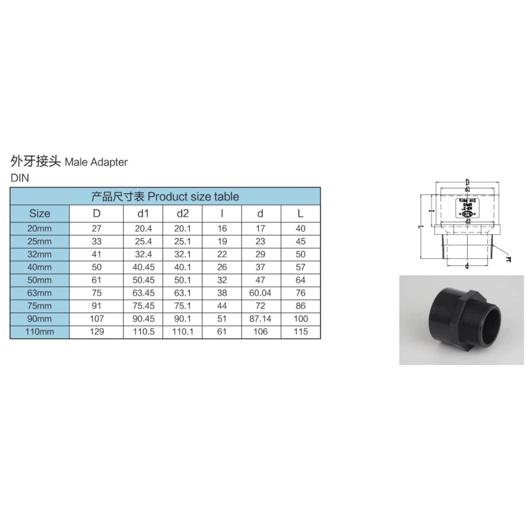 UPVC外牙直接塑料外丝直接PVC塑料管道外螺纹接头阀接头 - 图1