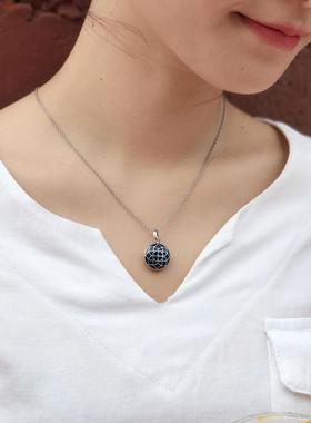 高档原创樱花形翻盖相片珐盒蓝色琅s25纯银吊坠女毛衣项圆链定制9