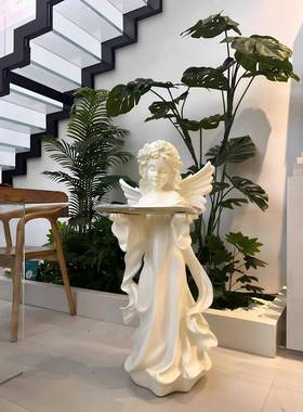爱丽丝托盘小天使客厅玄关家居软装饰品复古法式雕塑大号落地摆件