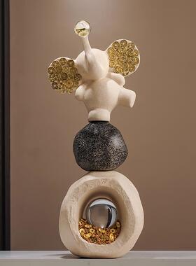 石来运转招财大象摆件玄关电视柜高级感办公室客厅装饰品乔迁礼物