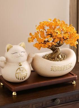 开业大吉招财猫摆件新店礼物生意兴隆高级感创意聚宝盆桌面装饰品