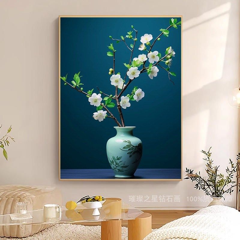钻石画2024新款白梅花腊梅手工粘钻十字绣满钻客厅卧室贴钻新中式,淘宝优惠券,粉丝福利购,淘宝优惠卷