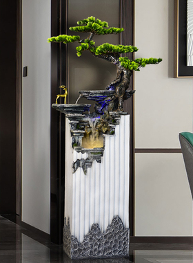 点道大型落地新中式客厅玄关流水摆件轻奢装饰喷泉假山水景迎客松