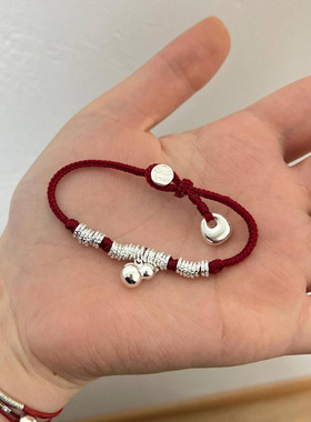 民族风小众葫芦碎银红绳盘缠手链女复古编织手绳平安喜乐秤砣