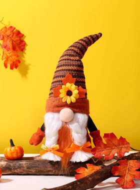 2023跨境新品丰收节鲁道夫感恩节无脸娃娃枫叶公仔家居装饰摆件