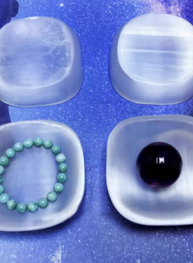 天然透石膏正方形碗摆件凹槽面碗家居客厅摆设饰品收纳石膏矿物