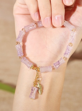 新中式国风竹节手串渐变色节节高串珠手链网红气质闺蜜学生手饰