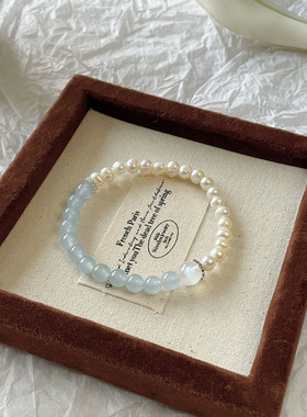 月下雅韵新款玉髓珍珠手链简约气质显白高级手饰单圈精致手链