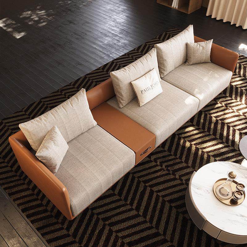 PAULJOHN进口棉麻皮布沙发意式轻奢设计师创意客厅羽绒布艺沙发,淘宝优惠券,粉丝福利购,淘宝优惠卷