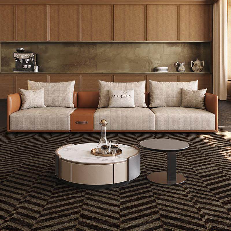 PAULJOHN进口棉麻皮布沙发意式轻奢设计师创意客厅羽绒布艺沙发,淘宝优惠券,粉丝福利购,淘宝优惠卷