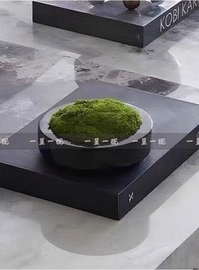 现代轻奢银色镂空方块摆件托盘组合苔藓盆景桌面茶几装饰品样板间