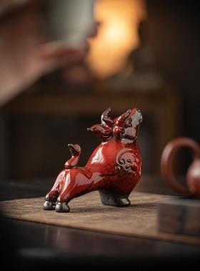 牛市吉祥物陶瓷红色牛摆件牛气冲天创意家居客厅招财装饰品生肖牛