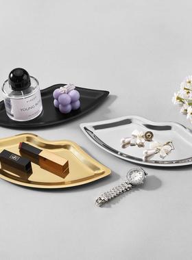 唇形轻奢不锈钢大嘴巴INS北欧首饰化装收纳托盘香薰桌面摆件礼品