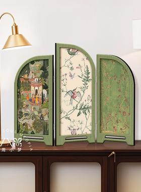 中古风仿古桌面摆件客厅创意小屏风装饰画入户玄关边柜电视柜摆画